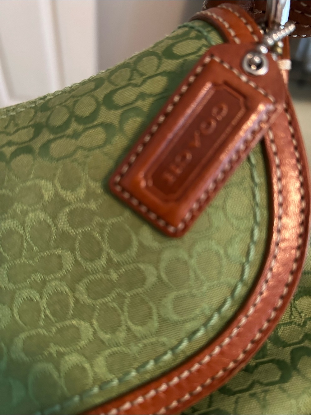 Coach Green and Tan Buckle-Front Shoulder Bag - Picture 2 of 5